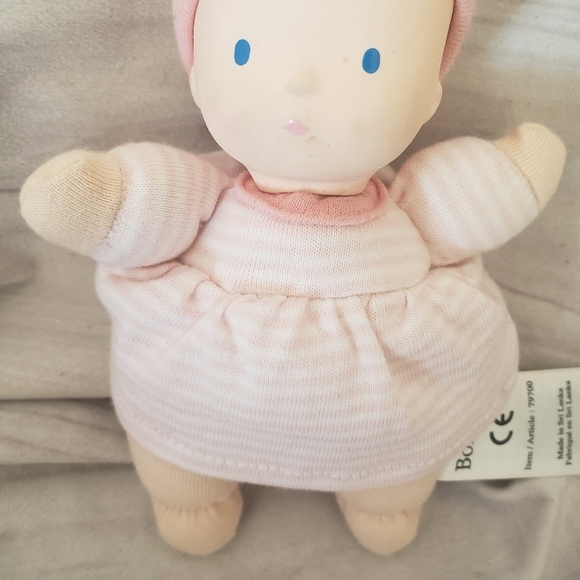 🌞SOLD🌞 Bonikka Precious Baby Rubber Face Cotton Doll 6.5" Pink White Stripe - Picture 3 of 7